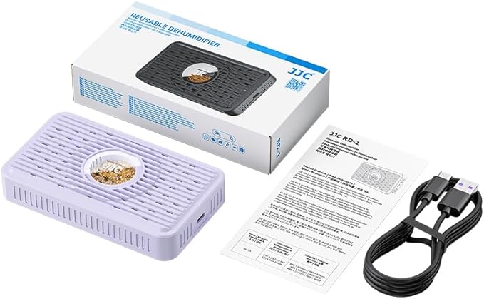 JJC Reusable Desiccant Dehumidifier with USB-C Charging, 70g Portable Moisture Absorber for Gun Safe, Camera Lens Electronic Dry Cabinet, 3D Printer Filaments Storage, Guitar Bag & Closet (Purple)