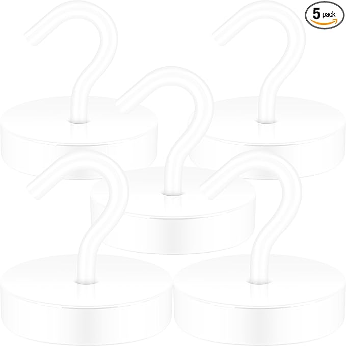 Neosmuk Magnetic Hooks, Cruise Ship Essentials, 130lb+ Heavy Duty Magnetic Hooks for Cruise Cabins, Refrigerator, Grill, Hanging, and Travel | Extra Strong Must-Haves Magnet Hook,White，5 Pack