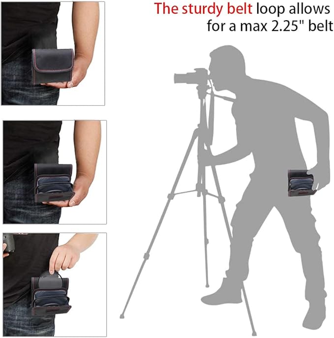 DomeStar Filter Case, 2PCS 3-Pocket Camera Lens Filter Carry Case Professional Photography Filter Holder Belt Bag Pouch Water-resistant and Dustproof Design for 25mm-82mm Filters