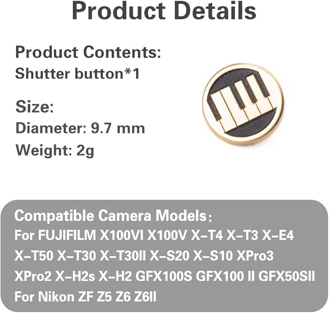 Camera Shutter Button, Soft Shutter Button for Fuji-Film X100 X100S X-10 X20 X-E1 XT10 XT20 XE2S X100F X100VI Nikon ZF