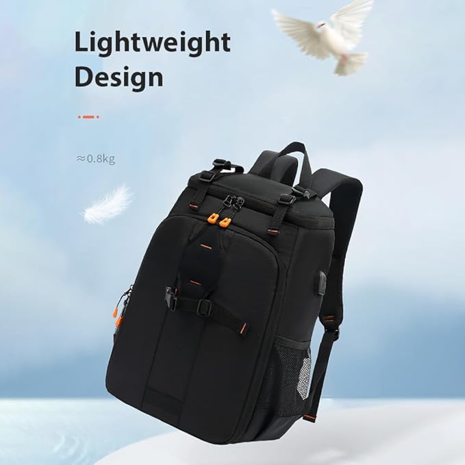 Brrnoo Lightweight Camera Backpack with USB Charging Port – 800g Water-Resistant Professional DSLR Bag with Tripod Strap, 15.6" Laptop Compartment & Gear Organizer for Photographers & Travelers