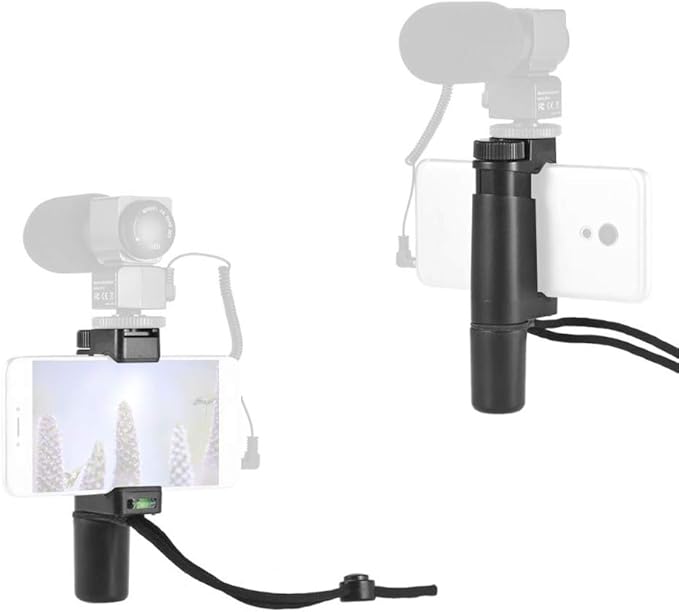 PhotoTrust F-Mount Pro Smartphone Video Grip Handle Rig Filmmaker Grip+Wrist Strap, Tripod Mount Adapter/Cold Shoe Mount Compatible with iPhone Samsung HTC LG Google Android Photographers