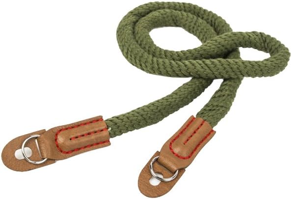 MINI GAGA Vintage Handmade Cotton Leather Camera Neck Strap for Leica Nikon Fuji Pentax Canon Panasonic Sony Short Army Green