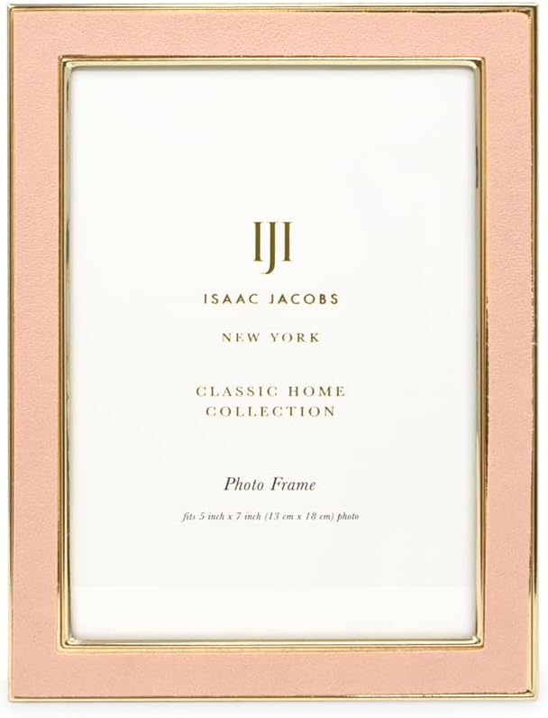 Isaac Jacobs 5x7 Pink Leather with Gold Metal (Vertical & Horizontal) Picture Frame, Suede Border w/Black Fabric Easel, Wall-Mountable, Made For Tabletop, Photo Gallery (5x7, Pink W/Gold)