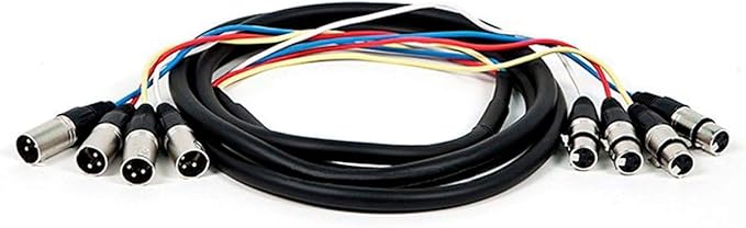 Monoprice XLR Male to XLR Female Snake Cable - 10 Feet- Black/Silver, 4-Channel, Metal Connector Housings Plastic and Rubber Cable Boots