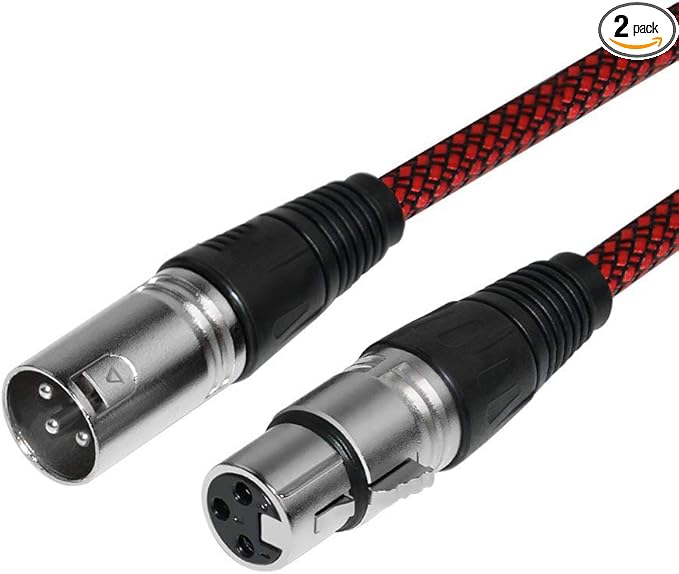XLR Cable 10ft 2Pack Male to Female, Microphone Cable 3 Pin Nylon Braided Balanced Mic DMX Patch Cords With Oxygen-Free Copper Conductors