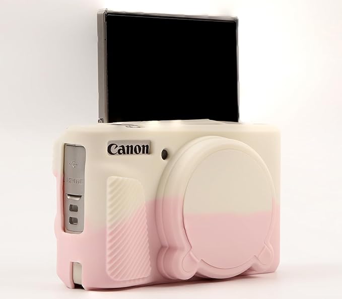 Pocoukate Case for Canon PowerShot SX740 HS Camera with Screen Protector, Soft Silicone Protective Skin with Removable Lens Cover for SX740/SX730 HS Accessories Rubber - Misty White Sakura Pink ﻿