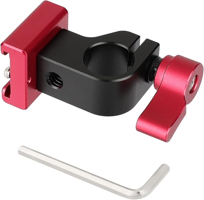 CAMVATE 15mm Side Single Rod Clamp with Cold Shoe Mount Adapter for Camera Accessories(Red) - 2811