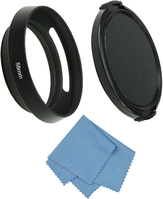 SIOTI 58mm Lens Hood, Oxidation Matte Anti Reflective Treatment, Aluminum Alloy, with 1 * 62mm Lens Cap, Compatible with Sony/Canon/Nikon/Fuji etc >40mm Camera Lens