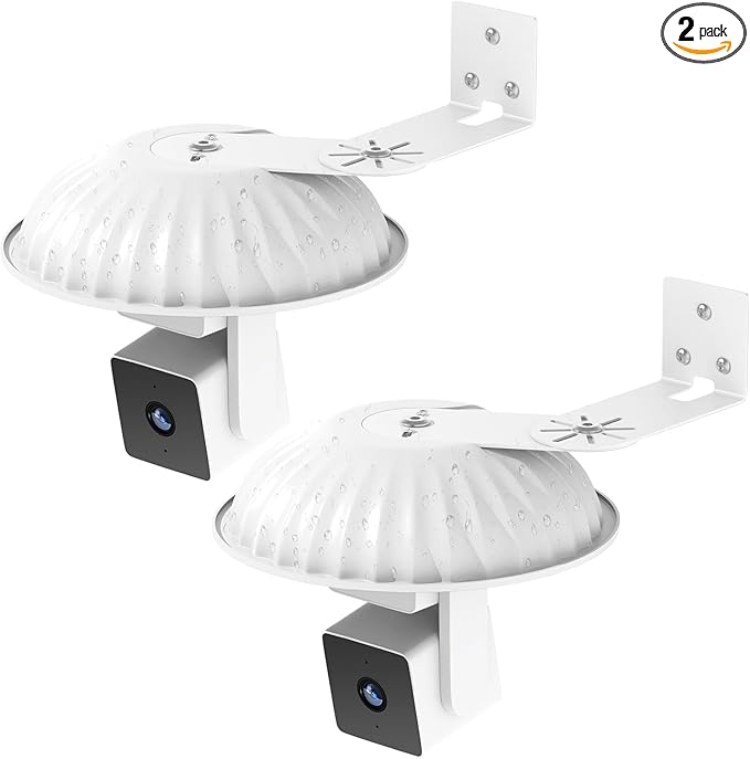 2 Pack Wall Mount with Rain Cover for WYZE Cam Pan V3/V2, Weatherproof Sun Shade and Outside Metal Corner Mount, Reduce Blind Spots for Outdoor Use