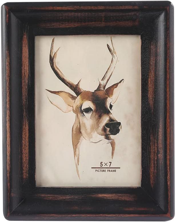 Rustic Picture Frame 5x7,Table Top or Wall Hanging Photo Frames with Glass Front 7 by 5（Black）
