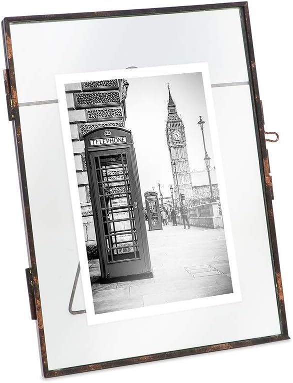 Isaac Jacobs 6x8, Antique Bronze, Vintage Style Brass and Glass, Metal Floating Picture Frame (Vertical) with Locket Closure, for Photos, Art, & More, Tabletop Display (6x8 Antique Bronze)