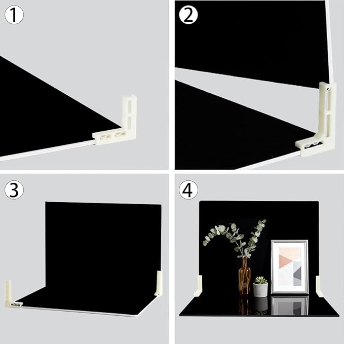 2 PCS Board Photo Backdrop, 16x12 Inch Black Double Sided Matte and Reflective Waterproof Backdrop Boards for Photography with 2 PCS Bracket for Flat Lay