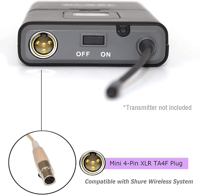Headset Microphone Double Over Ear Earset Over Ear Headworn Mic Compatible with Shure Wireless System Bodypack Transmitter with 1.2m Cable Windscreen Mini XLR 4 Pin TA4F Plug