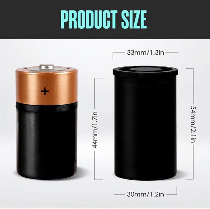 Houseables Film Canisters With Caps, Film Canisters, 35mm Case, Container With Lids, Cannisters For Rockets, Empty Camera Reel Holder, Bottles, Coin Storage, Black, Plastic, 8oz, 2"x1", 60 Pack, Bulk