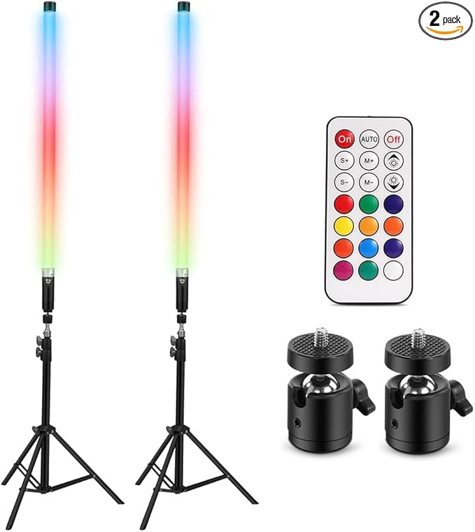 Handheld RGB Color LED Video Lights with Tripods, Rechargeable with Remote Control of Static Color and 366 Vivid Effects for Mood Creation, Light Painting, Living Room, Stage, Party, Fashion Show