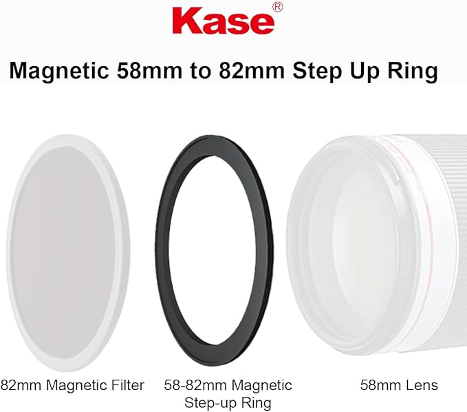 Kase Magnetic 58-82mm 58mm to 82mm Filter Step-Up Adapter Ring for Wolverine Magnetic Filters 58 82