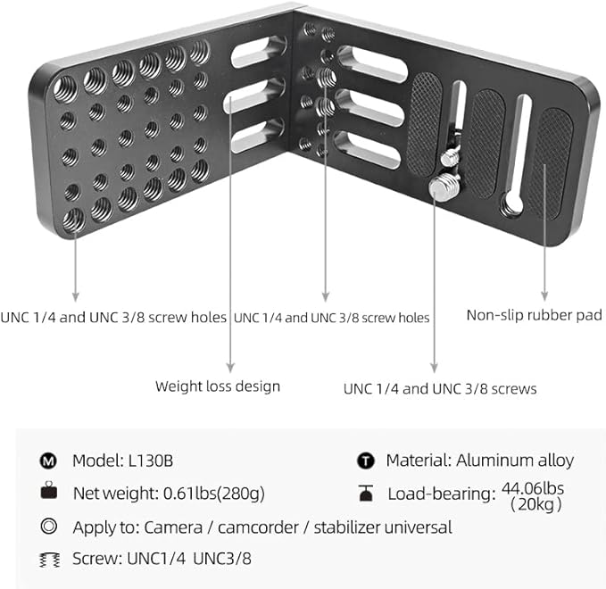 Camera L Bracket Lock On Quick Release Plate for Canon Nikon Sony 4K Video Camcorder DSLR 3/8" 1/4" Vertical Shooting FX3,FS5,FS7,FX6,FX8,FX9,NX80,XC10,XC15,NX100,Z150 ARRI Alexa Mini Amira up to 20kg