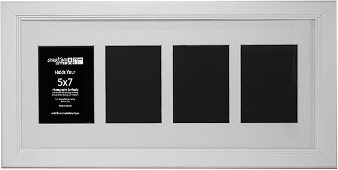 Creative Letter Art 4 Opening Glass Face White Picture Frame to hold 5 by 7 inch Photographs including 10x24-inch White Mat Collage