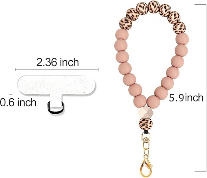 Marble Silicone Beaded Phone Wrist Strap, Cellphone Lanyard with Tether Tab, Elastic Hands-Free Wristlet Bracelet