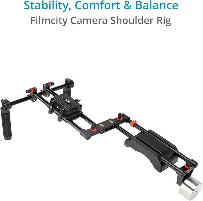 Filmcity Shoulder Rig Kit w Matte Box & Follow Focus for DSLR Cameras. Ergonomic & Stable, 6” to 9” Convertible Size. Adjustable Handles, ¼” Threads. Comfy Shoulder Pad, Quick Release Plate (FC-03)