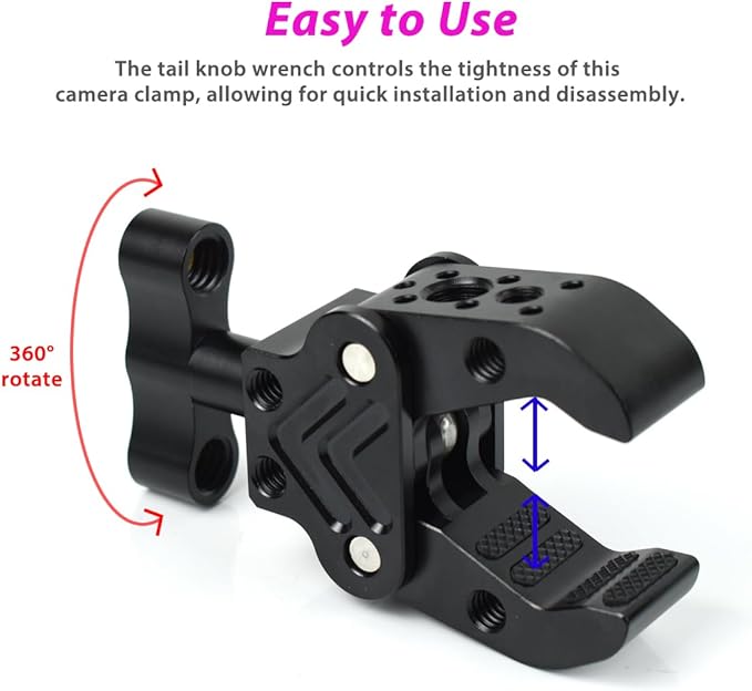 Super Clamp with 1/4" 3/8" Threads, Camera Clamp Mount for LED Lights,Magic Arm, Mic, Wireless Flash Receivers, Triggers, Photography Accessories