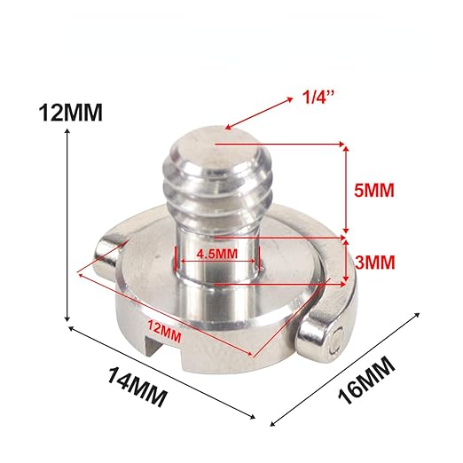 Camera Screw 1/4 Inch D-Ring Nickel Plated Iron Screw Quick Release Plate Mount Tripod Accessories for DSLR Camera Tripod Monopod Strap Mount Screw