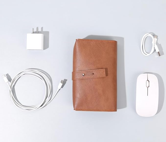 Vintage Pu leather Electronic organizer travel case,cord organizer travel, Leather charger shortage for essentials mouse, adapter, cables (vintage brown)