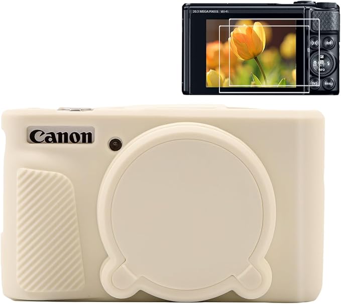 Pocoukate Case for Canon PowerShot SX740 HS Camera with Screen Protector, Soft Silicone Protective Cover Skin with Removable Lens Cover for SX740 HS, SX730 HS Accessories Rubber - Misty White ﻿