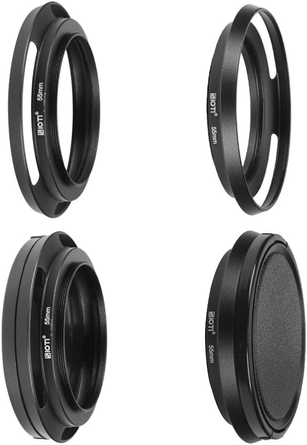 SIOTI 55mm Lens Hood, Oxidation Matte Anti Reflective Treatment, Aluminum Alloy, with 1 * 72mm Lens Cap, Compatible with Sony/Canon/Nikon/Fuji etc >24mm Camera Lens