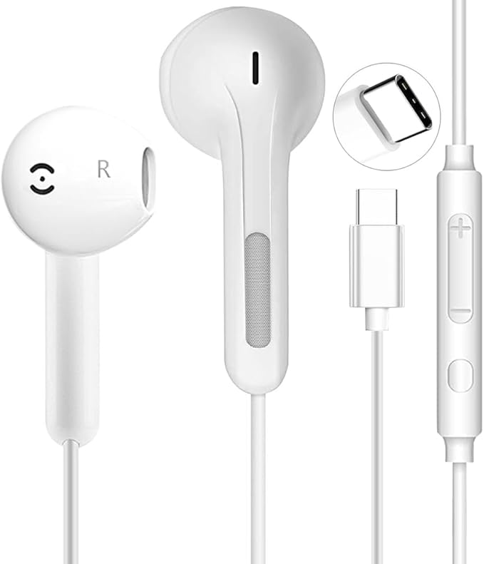 USB C Headphones for iPhone 16/15 Pro Max/Plus, Wired Earbuds with Mic & Volume Control, HiFi Stereo Noise Cancelling Type C Earphones Wired for iPad Pro, Samsung Galaxy S23/S22/S21/S20/Ultra More