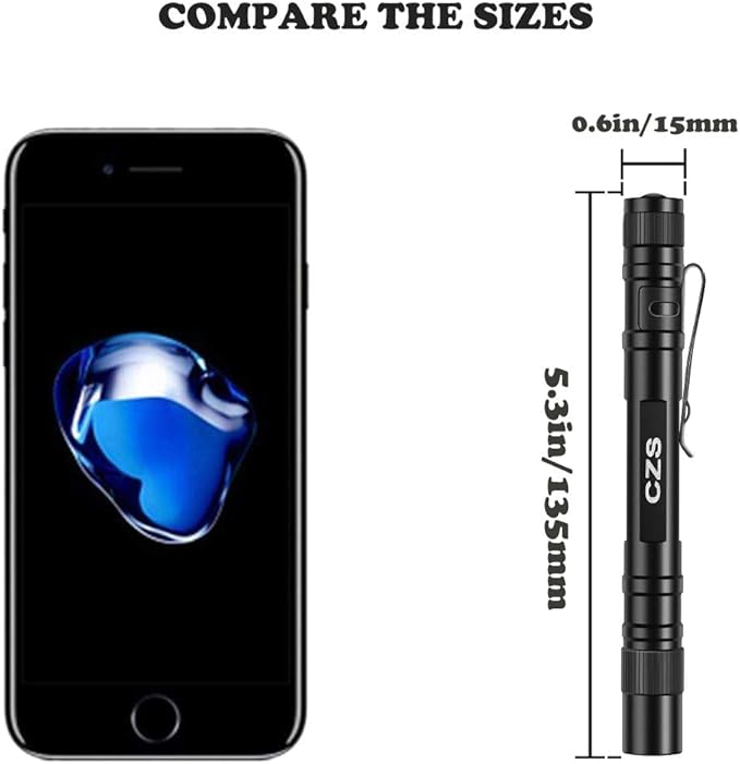CZS LED Flashlight Penlight 1000 Lumens Battery-Powered Handheld Pen Light Pocket Torch Powered by 2AAA Battery, 5 PCS (Battery Not Included)