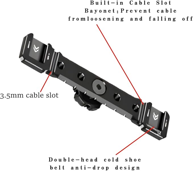 DF DIGITALFOTO Dual Cold Shoe Mount Bracket, Dual Cold Shoe Extension with 1/4"" Thread Holes Cable Slot for Flash LED Video Light Microphone, Black, DF-8210