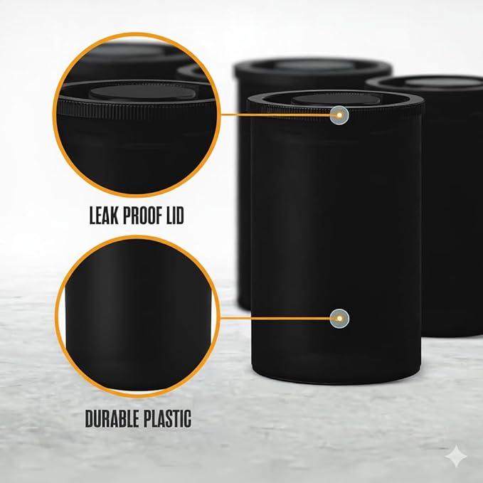 Houseables Film Canisters With Caps, Film Canisters, 35mm Case, Container With Lids, Cannisters For Rockets, Empty Camera Reel Holder, Bottles, Coin Storage, Black, Plastic, 8oz, 2"x1", 60 Pack, Bulk