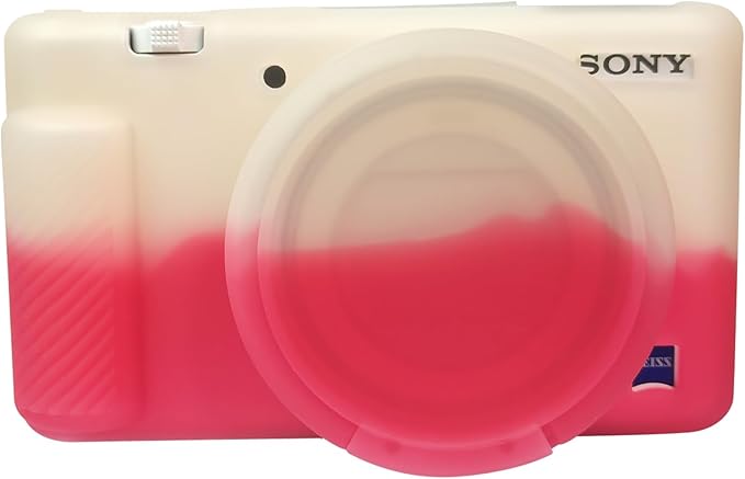 Easy Hood Camera Case for Sony ZV-1, Soft Silicone Cover Camera Sleeve Body Skin Protective Case with Removable Lens Cap for Sony ZV1 Digital Camera, White Pink