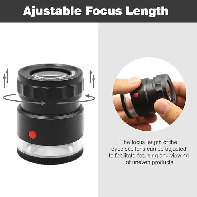 10x Loupe Magnifier Rechargeable Jewelers Loupe with UV and LED Lights, Illuminated Eye Loop Adjustable Focus Jewelry Magnifying Glass with Detachable Reticle Scale for Gemstones Identification