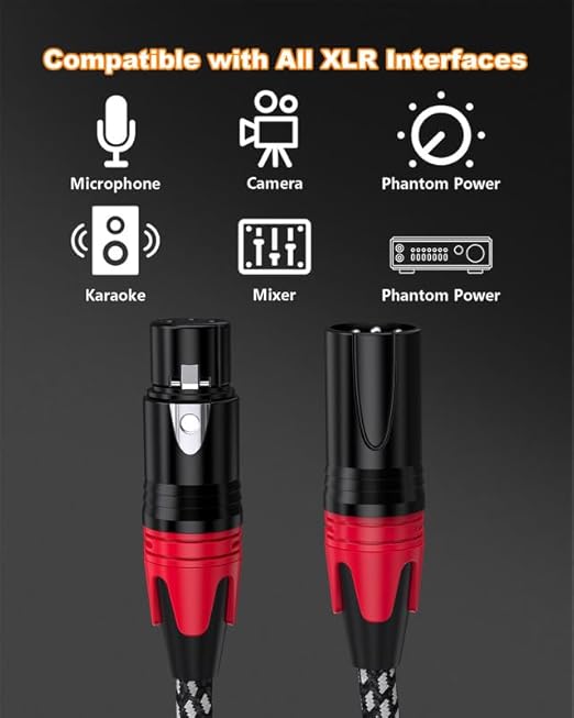 XLR Cable 6ft 6 Pack, Microphone Cables Braided XLR Male to Female 3-Pin Colorful Connector Balanced Shielded Compatible with Microphones Recording, Mixer, Amplifier，Speaker Systems