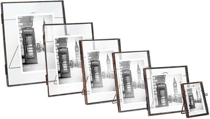 Isaac Jacobs 6x8, Antique Bronze, Vintage Style Brass and Glass, Metal Floating Picture Frame (Vertical) with Locket Closure, for Photos, Art, & More, Tabletop Display (6x8 Antique Bronze)