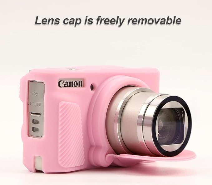 Pocoukate Case for Canon PowerShot SX740 HS Camera, Soft Silicone Protective Cover Skin with Removable Lens Cover for SX740/SX730 HS Accessories Rubber with Tempered Glass Screen Protector - Pink ﻿