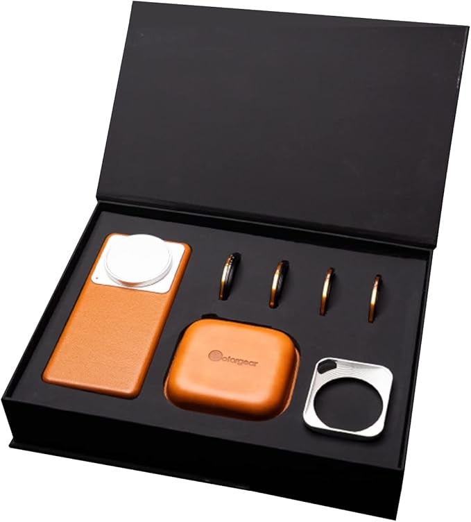 Xiaomi 12S Ultra Phone Case, 4pcs 52mm Cell Phone Lens Filters Kit with CPL, Adjustable ND, Black Mist and Star Flare Filter Lenses, Cowhide Cell Phone Case with Magnetic Attraction, Orange