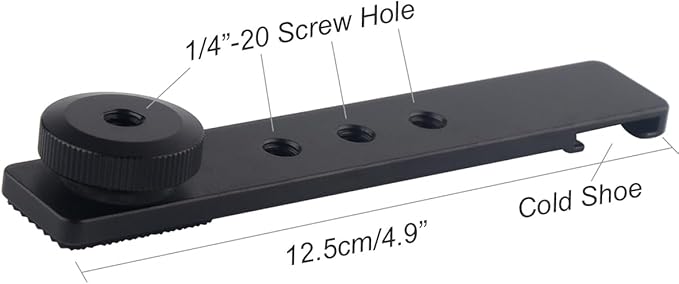 Rigdance Aluminum Camera Cold Shoe Mount, Hot Shoe Extension Camera Flash Bracket for Light, Mic, with 1/4'' Tripod Screw-4.9" Long
