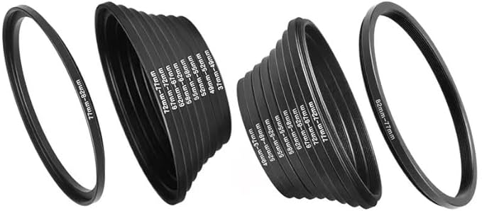 Camera Lens Filter Adapter Ring Kit, Step Up and Step Down, 37mm-82mm, Aluminum Alloy, 9 Piece Set, Black (9PCS up 37 to 82)
