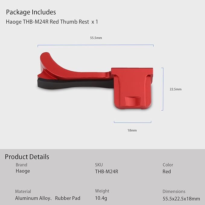 Haoge THB-M24R Metal Hot Shoe Thumb Up Rest Hand Grip for Leica M Typ240 M240, M-P Typ 240 M240P, M Typ262 M262, M-D Typ 262 Camera Red