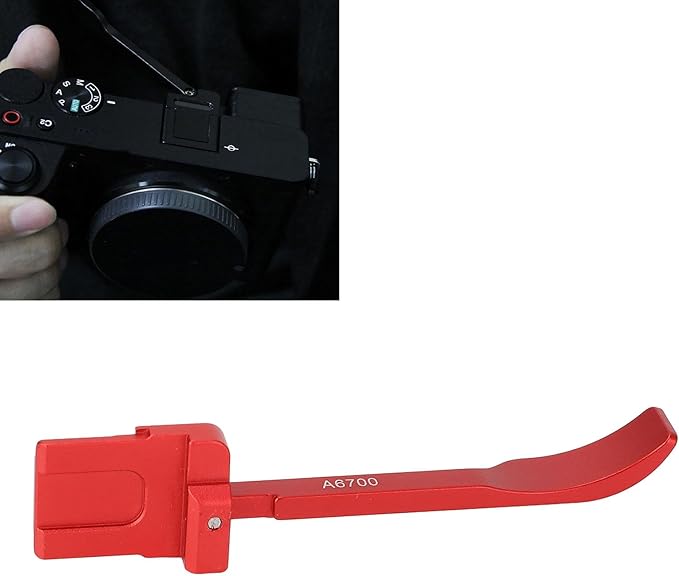 Bewinner Thumb Up Grip for A6700, Aluminum Alloy Camera Thumb Rest with Hot Shoe Cover, Ergonomic Hand Grip for Secure OneHanded (Red)