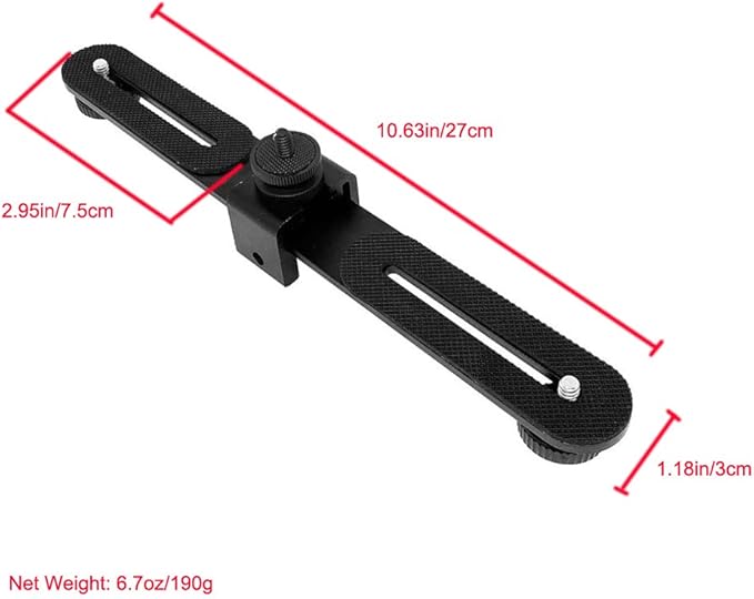 Walway Straight Triple Head Bracket Tripod Mount for 1/4 inches Screw DSLR Camera LED Light Flash Light Microphone and More, with Hot Shoe Socket