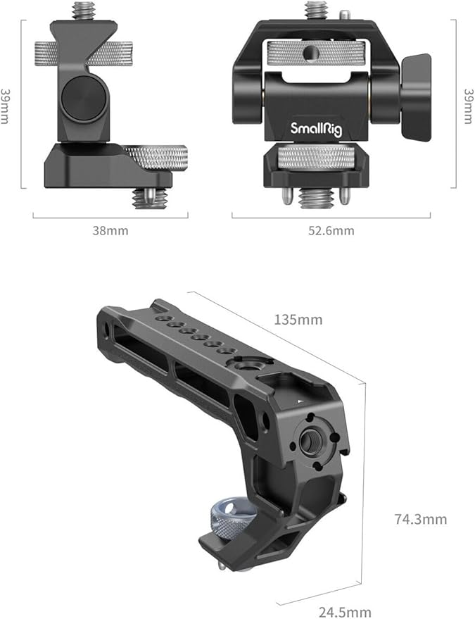 SMALLRIG Top Handle with Monitor Mount Kit, with 3/8"-16 Locating Holes for ARRI, 1/4"-20 Threaded Hole, 5 Built-in Cold Shoe, 360° Swivel and 180° Tilt Adjustable, Anti-Twist Design - 5323