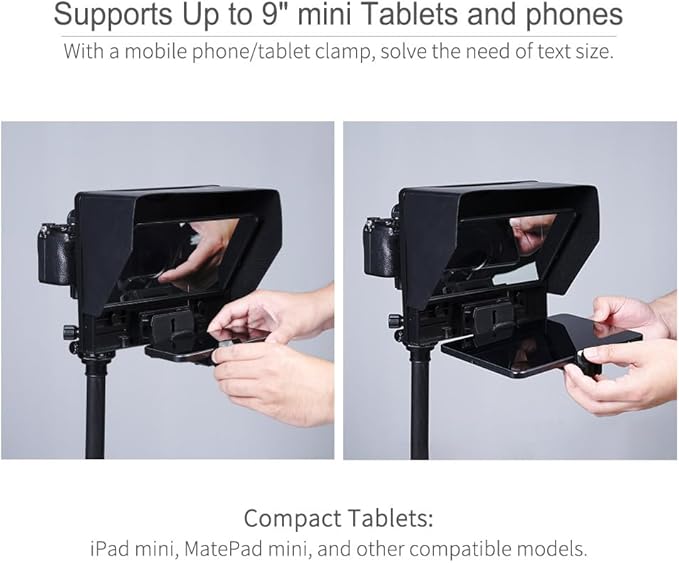FEELWORLD TP10 10" Portable Foldable Teleprompter for Up to 9" Phone & mini Tablet Prompter Phone DSLR Camera Video Record for Live Stream Interview Speech with Remote Control