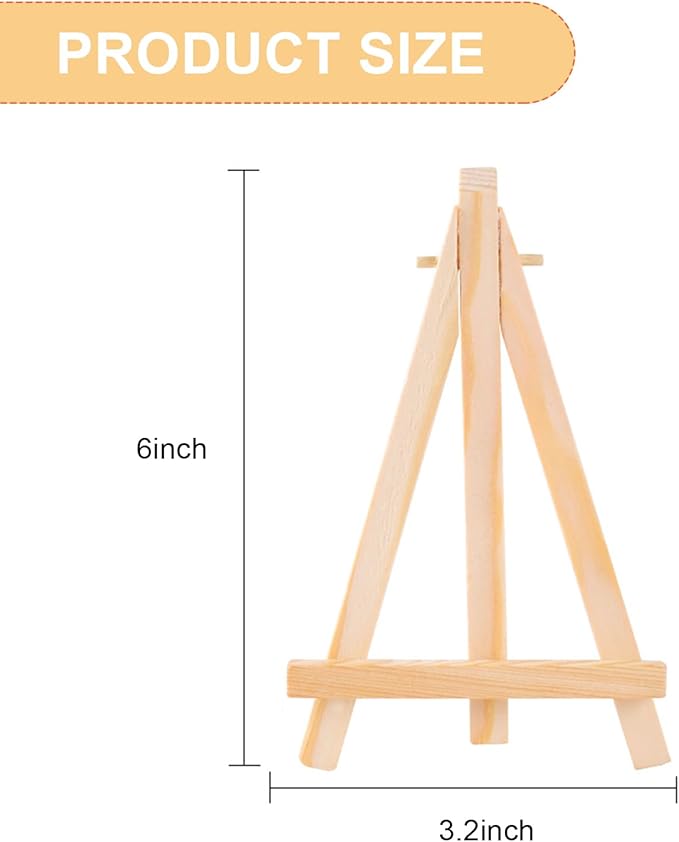 Voittozege 40 Pcs 6 Inches Mini Wood Easel, Wooden Tripod Holder Stand for Painting Mini Tabletop Easels for Card Artist Crafts Photos Gift