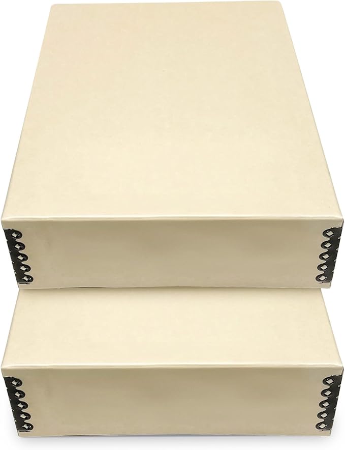 Golden State Art, Archival Storage Box, Acid-Free Drop Front Museum Box with Metal Edge for Storing Artwork Photos Documents Prints Arts and Crafts (Tan-8.75x10.75x3 Inches) Pack of 2