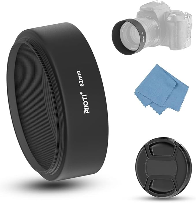SIOTI 62mm Lens Hood, Oxidation Matte Anti Reflective Treatment, Aluminum Alloy, with 1 * 67mm Lens Cap, Compatible with Sony/Canon/Nikon/Fuji etc >50mm Camera Lens